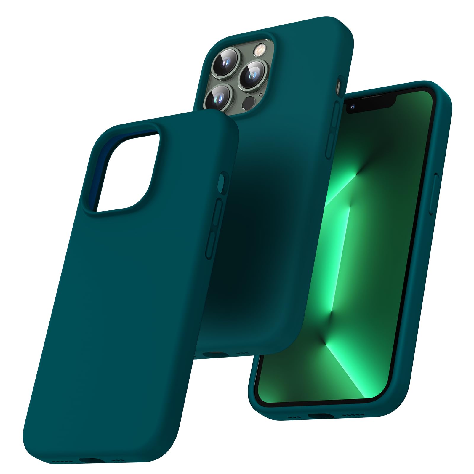 TOCOL Silicone for iPhone 13 Pro Max Case 6.7-Inch, Liquid Silicone Multi-Color Slim Silky-Soft Touch Anti-Scratch Shockproof Protective Phone Cover, Teal