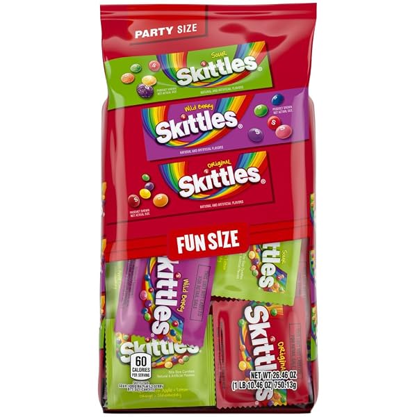 WRIGLEY’S SKITTLES FUN SIZE ORIGINAL, WILD BERRY, AND SOUR CHEWY INDIVIDUALLY WRAPPED STOCKING STUFFERS CHRISTMAS CANDY VARIETY PACK, 26.46 OZ BULK BAG