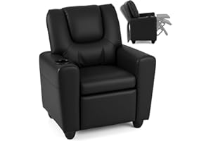 Costzon Kids Recliner Chair with Cup Holder, Adjustable Lounge Chair w/Footrest for Children Boys Girls Room, Ergonomic Toddler Furniture Sofa for Age 3+, Kids Recliner up to 150 lbs