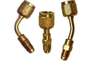 MASITE PCWJ R32 R454B Brass Adapter 45 85 degrees combination, 1/4 Inch Female to 1/4 Inch Male Reverse Thread, for R-454B/R-32 A2L Refrigerant Adapter Set Tanks