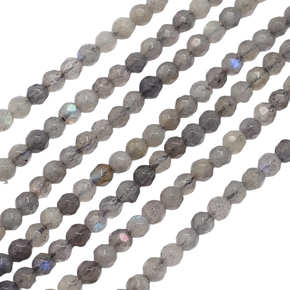 OLYCRAFT 180 Pcs 4mm Natural Labradorite Beads Strands 0.8mm Hole Faceteds Gemstone Loose Beads Natural Gemstone Bead Faceted Energy Crystals Bead Faceted Round Stone Beaded for Jewelry Making