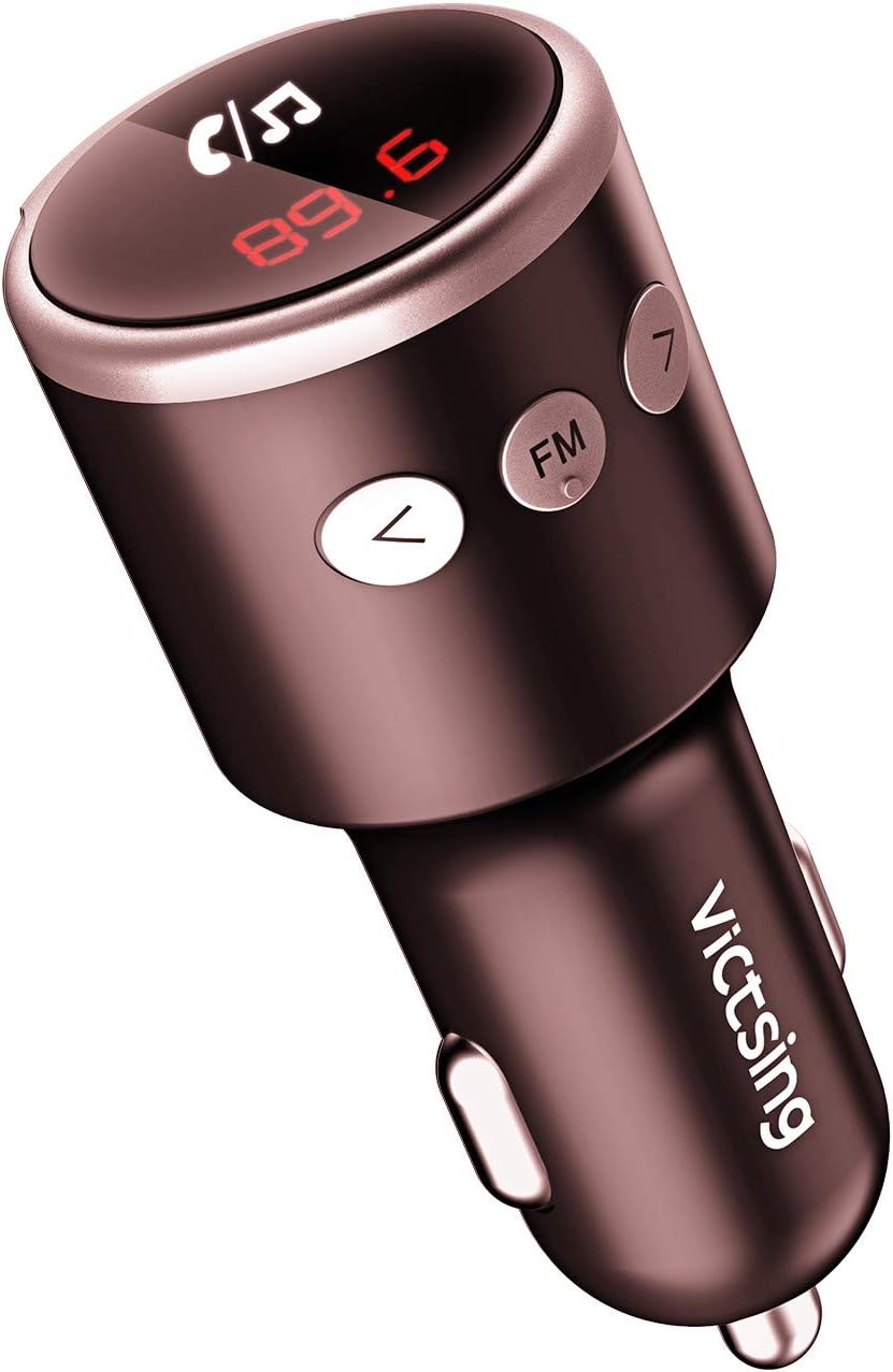 Bluetooth FM Transmitter, TopElek Wireless in-Car Radio Adapter Receiver, Hands-Free Car Kit Car Charger, Music Player Support AUX Input/Output, TF Card, 1.44'' Screen