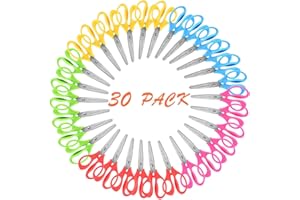 KUONIIY 5" School Pack of Kids Scissors With Soft Comfort-Grip Handles,Assorted Colors,30 Packs