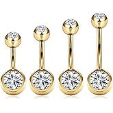 QUZIONE Titanium Belly Button Ring Set (4 Lengths, 14G) ,Hypoallergenic Curved Barbell Navel Piercing Jewelry with 5mm & 8mm Cubic Zirconia Crystals,Floating Belly Button Rings (7 Iridescent Body Colors)