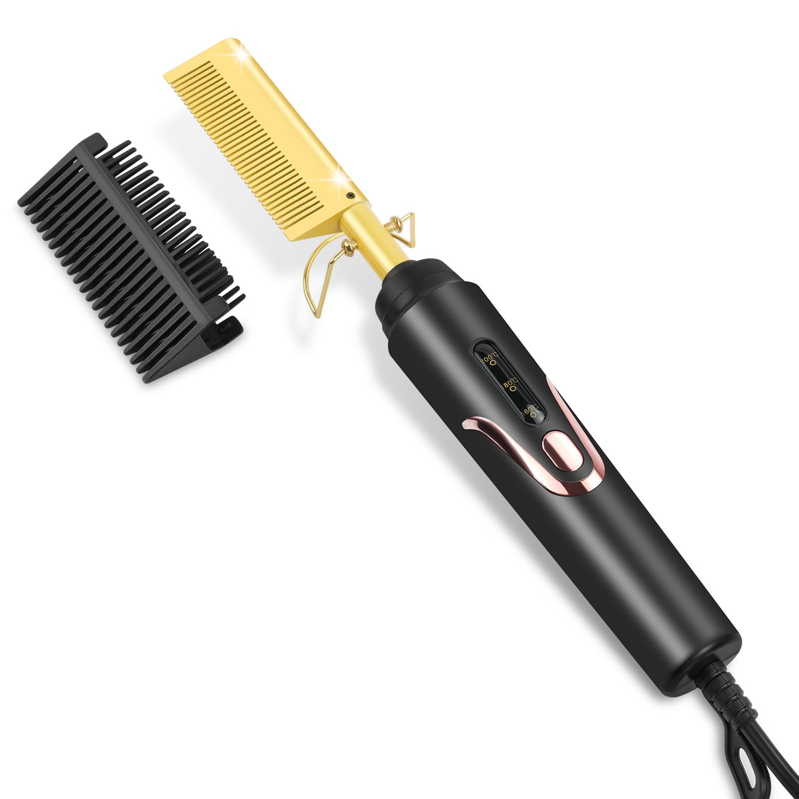 Flintronic Electric Hot Comb, Hair Straightener With Teeth, Anti-Scald Straightening Comb for Wigs, Afro Hair & Beard, Temperatures Adjustable