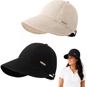 Sun Wide Brim Hats for Women, Brimmed Sombreros Visor Beach Golf | Open Top Design, Ponytail Friendly Fit, UPF 50+ Coverage,