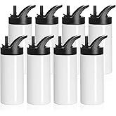 PYD Life 8 Pack Sublimation Sports Kids Water Bottle Blanks Bulk 16 OZ White Stainless Steel Vacuum Flask Tumblers Cups with Sippy Up Lid and Straw for Tumbler Heat Press Sublimation Printing