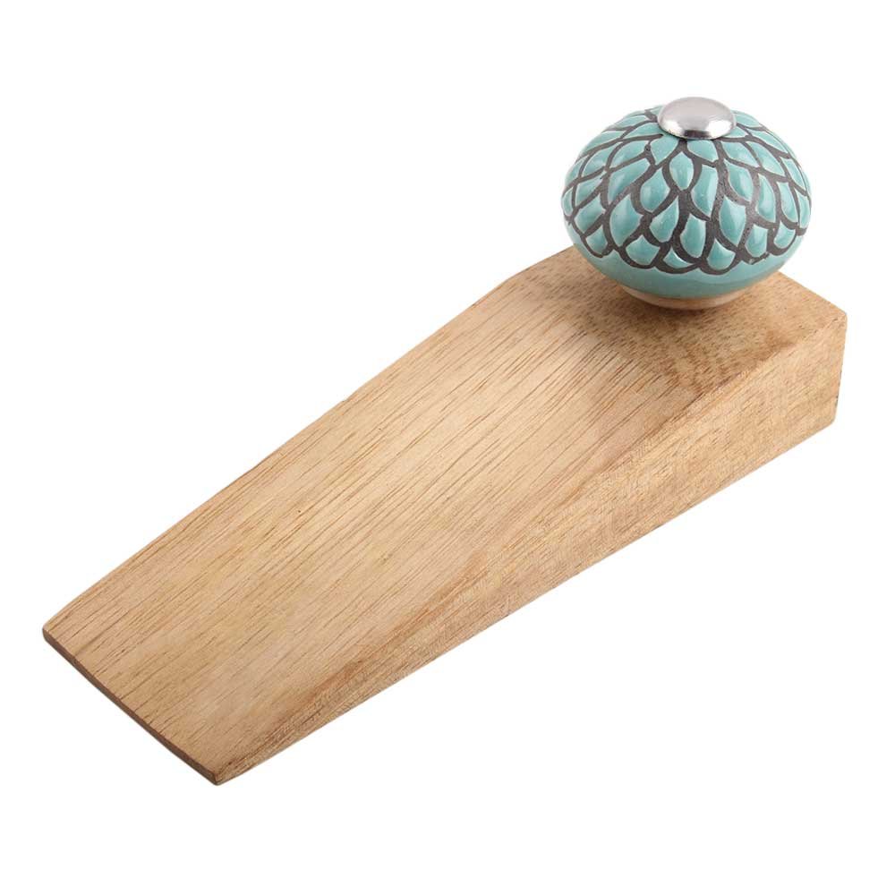 IndianShelf 1 Piece Wood Door Stopper for Home Rubber Etched Floor Gate Stopper Green Door Wedge Powerful Gripping