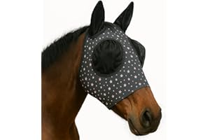 PRAIRIE HORSE SUPPLY Horse Fly Mask - Durable Equine Fly Mask with Full Coverage for Eye & Ear - Stretchable, UV & Sun Protection Flymask for Horses, Ponies & Mini Horses - Horse Face Cover for Pasture & Trail - Stars
