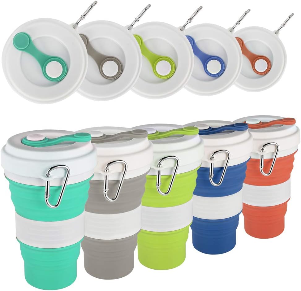 Glike Silicone Collapsible Cup Lid - Floding Travel Cup/Mug - Lightweight Water/Coffee Drinking Bottle Outdoor Camping Hiking - BPA Free [19oz] (Gray)