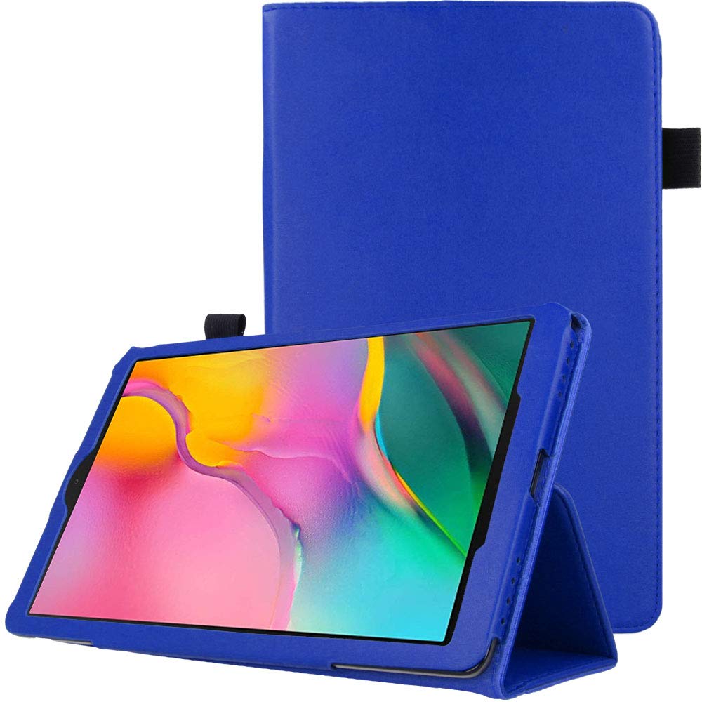 TECHGEAR Leather Case for New Samsung Galaxy Tab A 10.1" 2019 (SM-T510 / SM-T515) Premium PU Leather Slim Folio Stand Case Cover with Hand Strap [Blue]