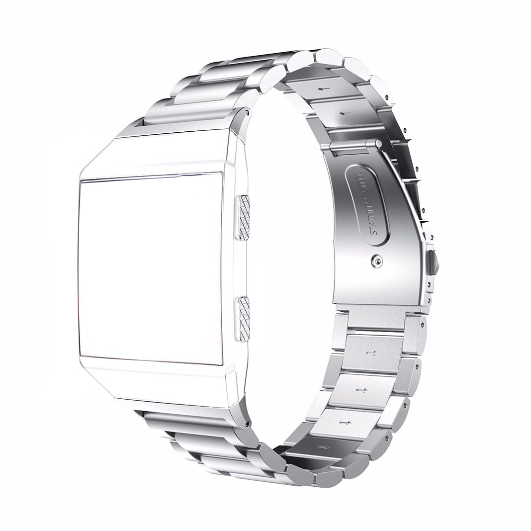 AISPORTS Compatible with Fitbit Ionic Strap for Women Men, Fitbit Ionic Strap Stainless Steel Solid Adjustable Wristband Metal Classic Buckle Bracelet Replacement Strap for Fitbit Ionic Smartwatch