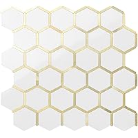 DICOFUN Hexagon Peel And Stick Backsplash - White Marble With Gold Metal Look (10 Sheets, 9.36 Sq Ft)