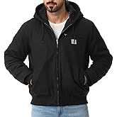 TUAOVA Men's Work Coat Washed Duck Fleece Lined Waterproof Workwear Fit Relaxed Winter Hooded Active Jacket