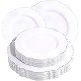 WDF 60pcs Silver Plastic Plates-Baroque White &Silver Plates for Upscale Parties &Wedding-including 30Plastic Dinner Plate 10.25inch, 30 Salad Plate 7.5inch for Valentine's Day