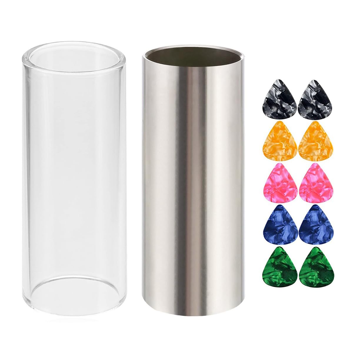 Hsthe Sea Slide Guitar Instrument with 1pc Guitar Slide Glass Large, 1pcs Guitar Slide Metal, 10pcs Guitar Picks for Electric Guitars Acoustic Guitars Bass