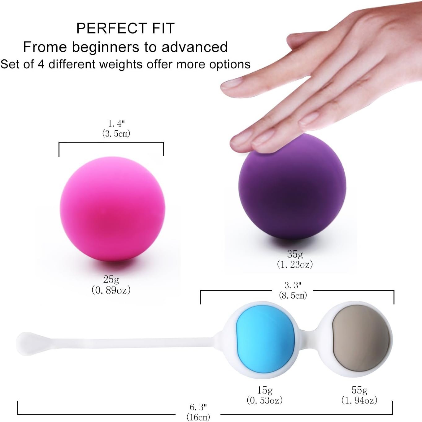 Adorime Kegel Exercise Weights - Ben Wa Kegel Balls Weighted Exercise Kit for Beginner - Doctor Recommended Tightening Training System for Women, Bladder Control & Pelvic Floor Exercises (4-Piece Set): Health & Personal Care