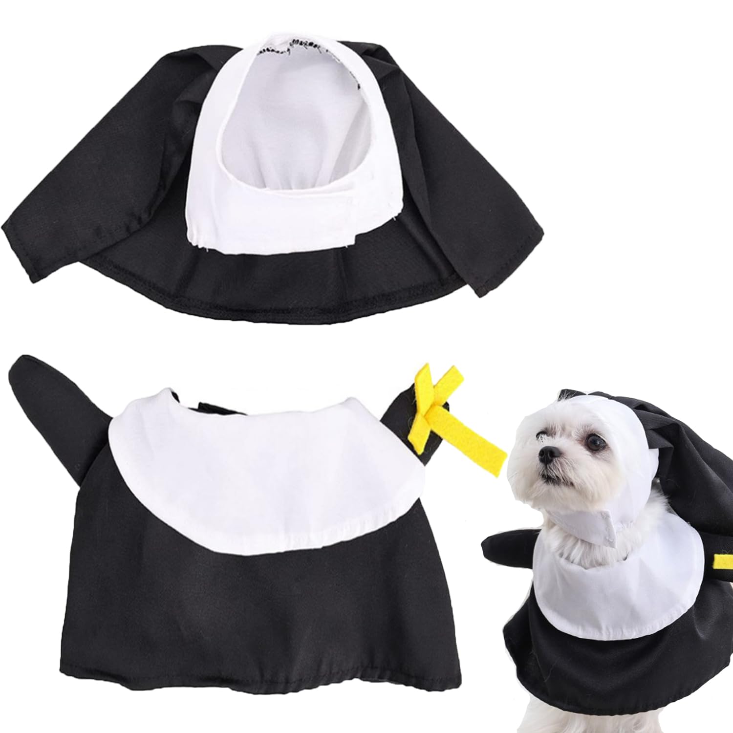 XNHIU Halloween Pet Nun Costume Set Nun Headwear Bib Pet Cosplay Props Funny Costume Supplies for Dog Cat