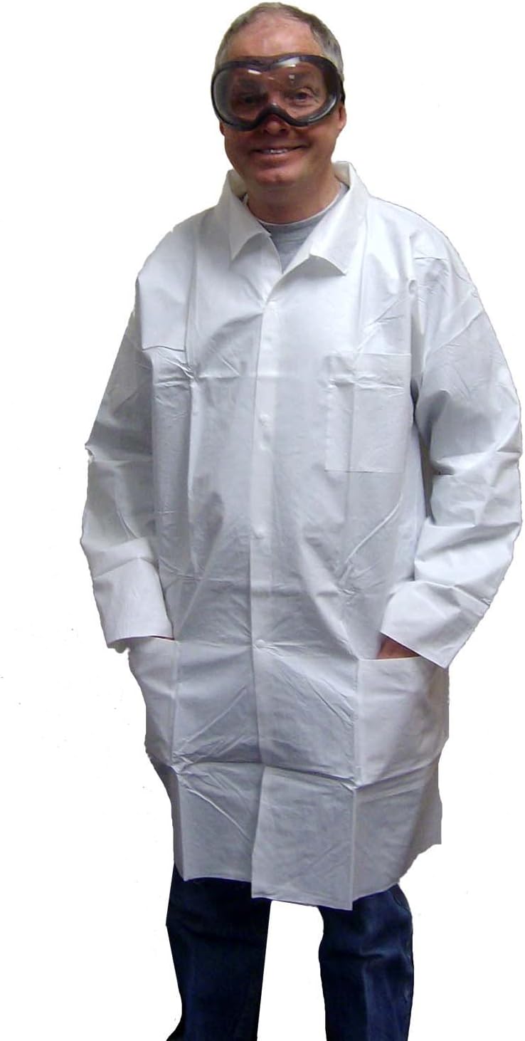 Enviroguard Polypropylene Lab Coat, Disposable, Open Wrists, White, 2X-Large, 30 gram (Case of 50)