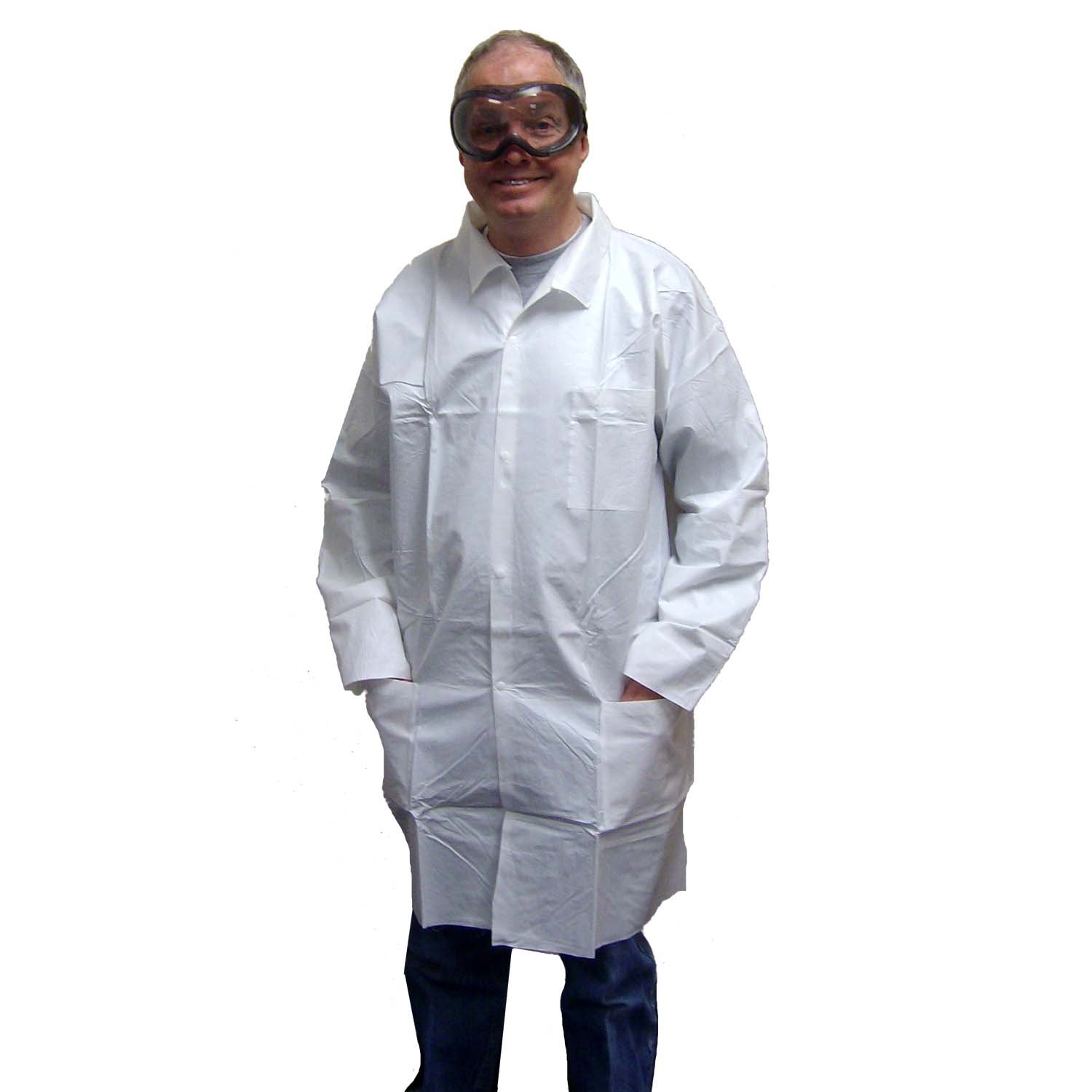 Enviroguard Polypropylene Lab Coat, Disposable, Knit Wrists, White
