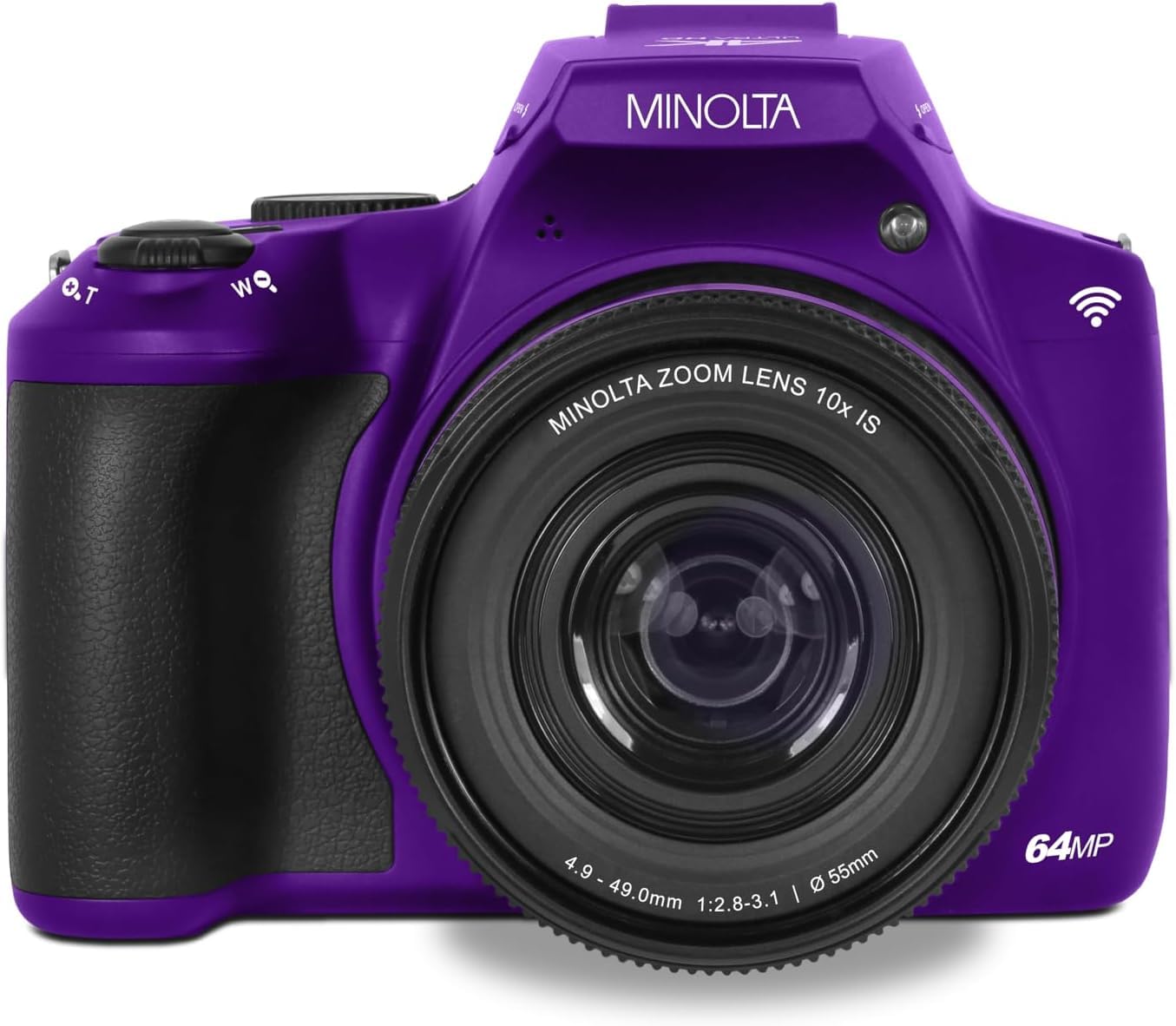 Minolta ProShot 64MP Digital Camera – 10x Optical Zoom, 4K Ultra HD Video, Macro Shooting, Anti-Shake, 3-inch LCD Screen, Face Detection – Includes 32GB SD Card, Battery & Case (Purple)