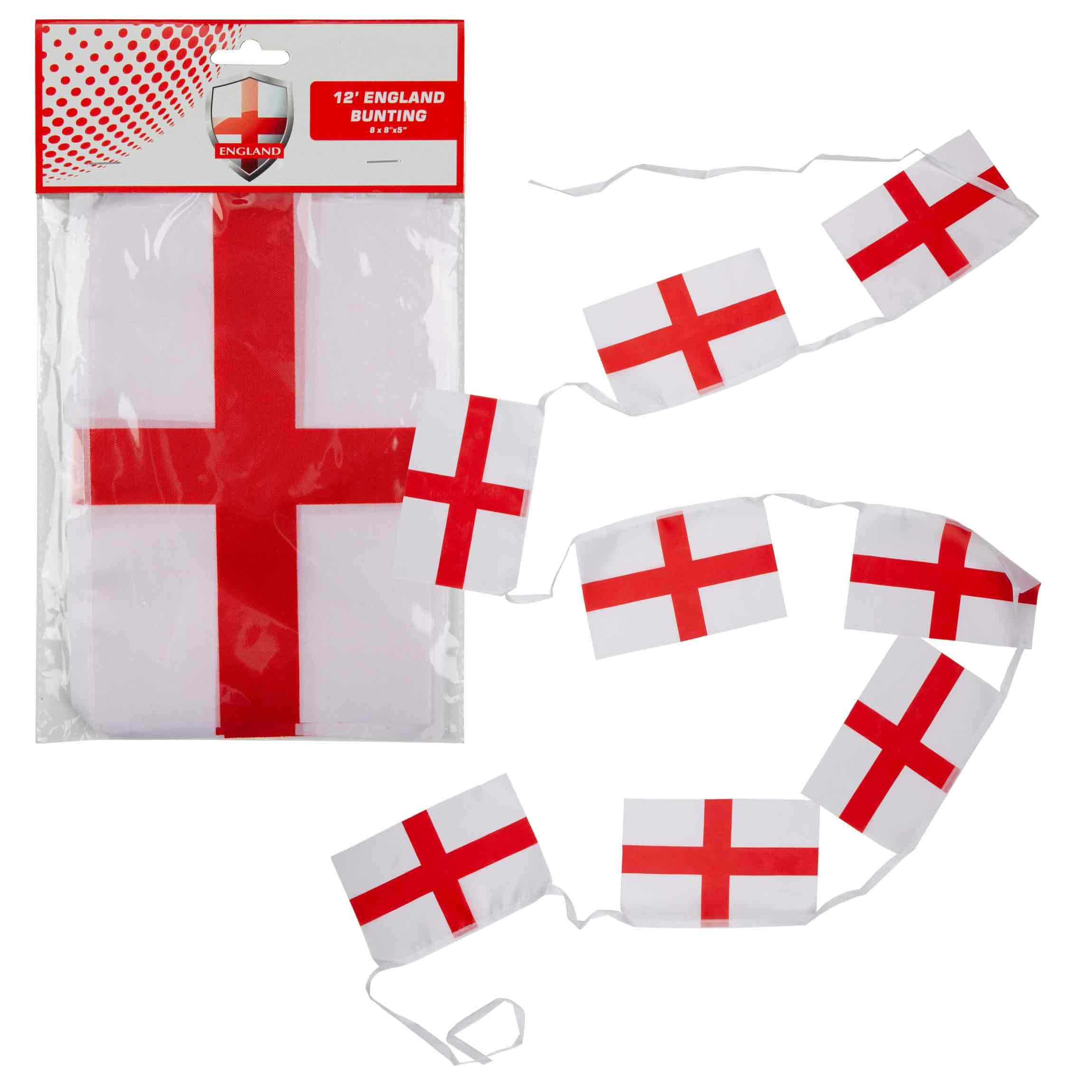 VFM - St George's 20Ft Bunting 10 Flags, Flags Of the World, Euro England Flag Bunting, Euro Decorations for Football Fans, Great for Parties, Celebrations, Match Day, Royal Memorabilia
