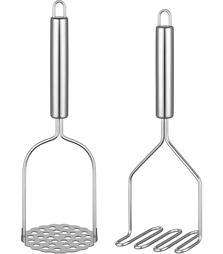 VOOVAO 2-Pack Stainless Steel Potato Mashers - 304 Steel, Easy Clean, Family Size Kitchen Tool