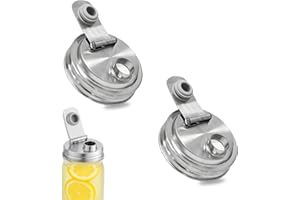 WVD 2 Pcs Mason Jar Lids with Straw Hole, Wide Mouth Mason Jar Lids Stainless Steel, Salad Jar Lid with Pour Spouts for Home 