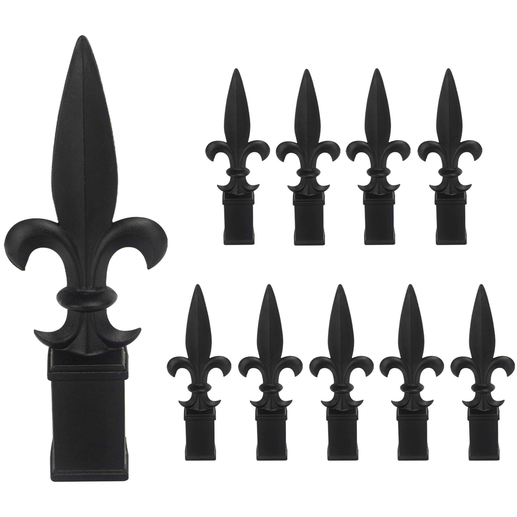 Photo 1 of ZXNhome 10pcs Metal Fence Finials Fits 3/4" Square Post - Fleur De Lis Aluminium Alloy Black Finial Topper Fence Caps Spear Tips Post Caps for Yard Garden Lawn Iron Picket Fence Spire Decoration