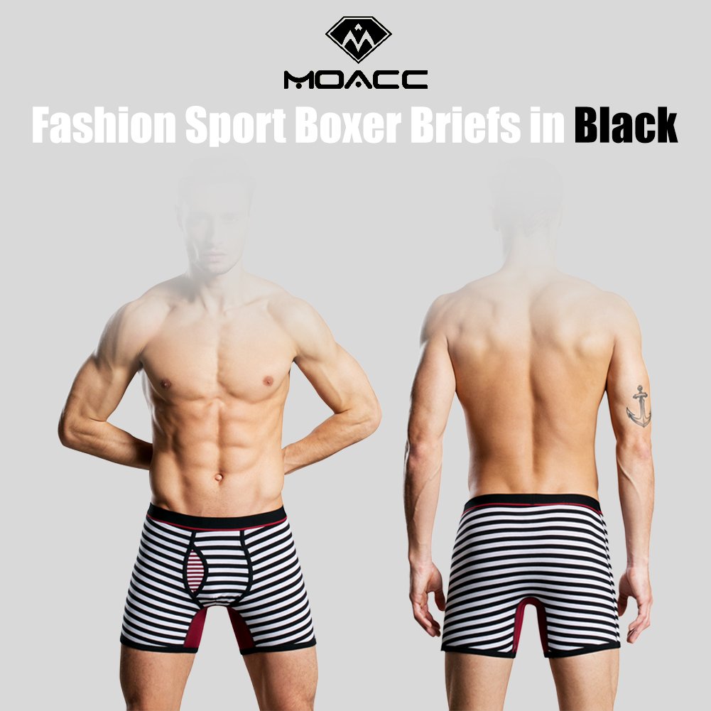 Men\'s Boxer Briefs Pack of 4 No Ride Up Boxer Brief Cotton Underwear Open Fly-S,Stripe T4