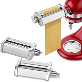 GVODE 3Pcs Pasta Attachment for KitchenAid Stand Mixer, 304 Stainless Steel | Pasta Maker Attachment Set with Pasta Roller, Spaghetti Cutter and Fettuccine Cutter, Fits all Household KitchenAid Mixer
