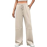Women's Casual Wide Leg Pants Lightweight Drawstring Elastic Waist Trousers Loose Fit Palazzo Pants with Pockets