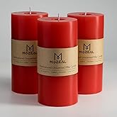 MOZEAL 3" x 6" Hand-Poured Unscented Candle,Dripless Pillar Candle Set of 3,Long Lasting Burning,Approx 120 Hours Burn Time,Rustic Country Style,for Wedding,Dinner,Christmas and Home Decor,Red