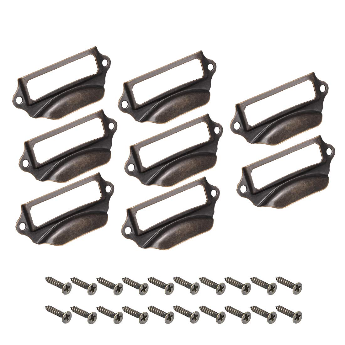 sourcing map Label Holder Pull Handles, Vintage Iron Label Frame Drawer Knobs for Cabinet Cupboard, Red Bronze Tone 69x29mm Pack of 8 w Screws