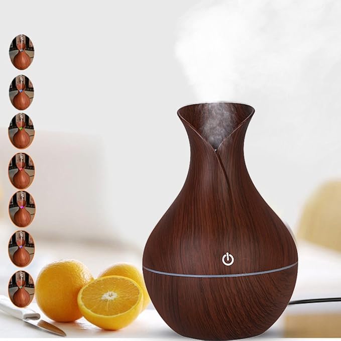 Essential Ultrasonic Diffuser - 7 Color Therapeutic LED Lights & Waterless Auto Shut-Off - Relaxing Cool Mist Humidifier - Enjoy Calming Fragrances at Home & Office (Brown)