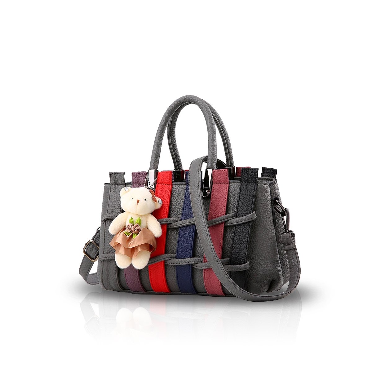 NICOLE&DORIS Women's Fashion Handbag Colorful Crossbody Shoulder Tote Bag Shopping Bag Long Handles PU for Ladies, dark grey, L, Stylish
