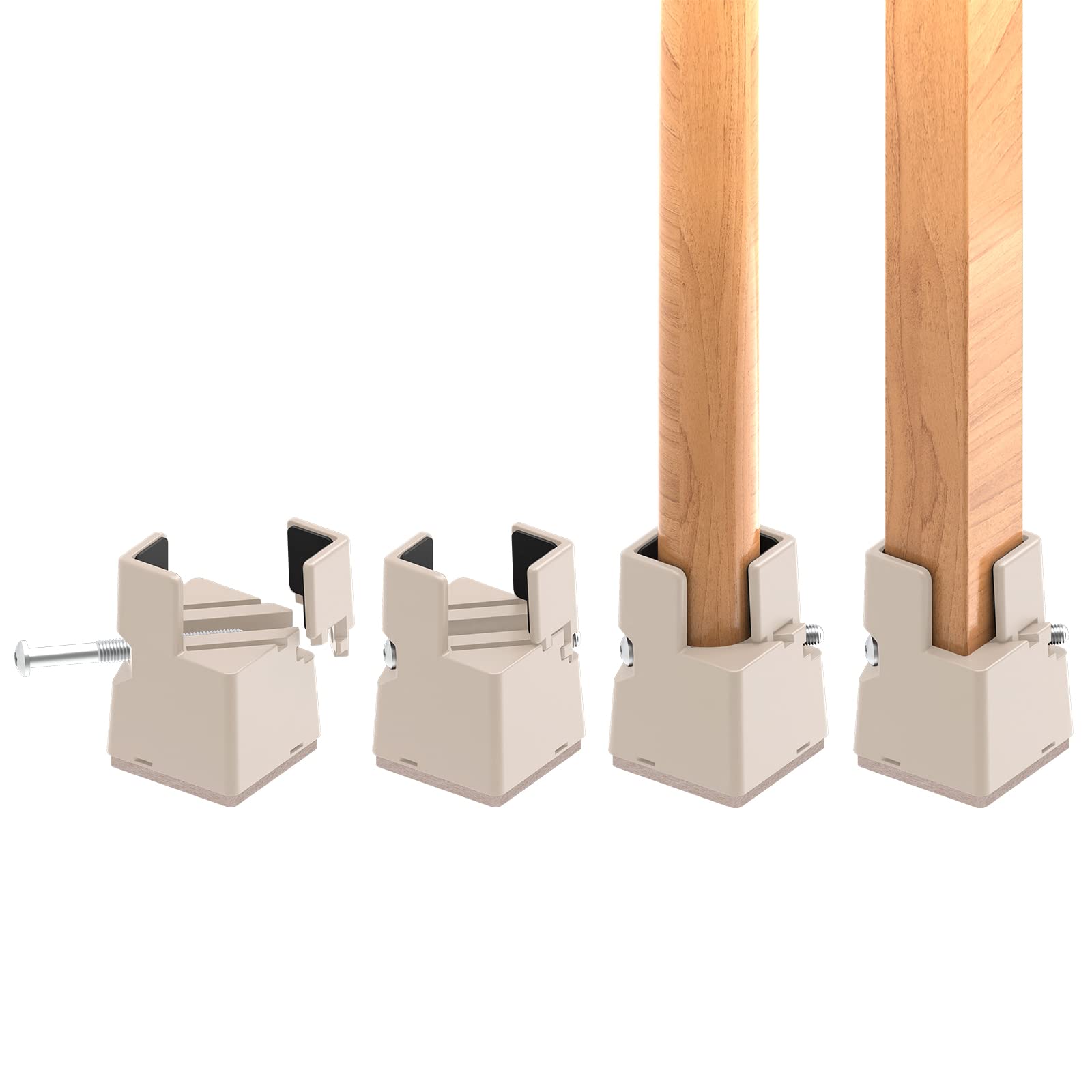 RCHYFEED Adjustable Bed Risers 5 cm with Screw Clamp, 2 inch Furniture Risers Heavy Duty 4 Pack Sofa Table Chair Risers for Square/Round Furniture Legs Diameter 0.8''–1.6'', Supports 20,000 lb Beige