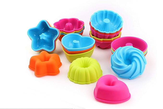 Mlying 24 Stück Silikon Gugelhupf Backform FlexiForm Mini Gugelhupf Ø 7,5cm, Höhe 2,8 cm? 6 Formen mit 4 Farben