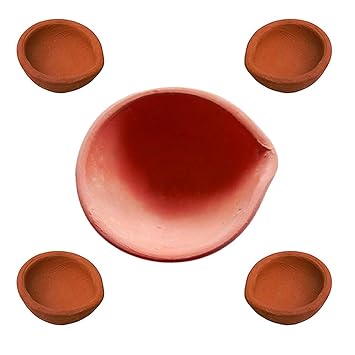 Diwali Diya Navratri Set of 1 Big and 4 Small Waterproof Traditional Diyas, for Festivals Decoration Gifts Puja