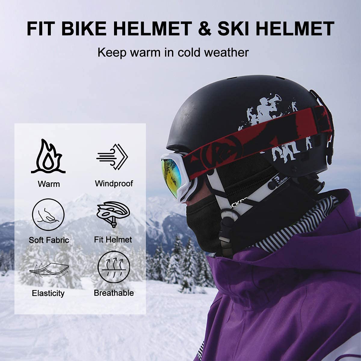 ROCKBROS Cold Weather Balaclava Ski Mask for Men Windproof Thermal Winter Scarf Mask Women Neck Warmer Hood for Cycling