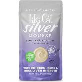 Tiki Cat Silver Wet Cat Food, Chicken, Duck &amp; Duck Liver, 2.8 oz. Pouch | Mousse Wet Cat Food for Senior Cats age 11 Plus, Real Chicken and Duck with Organ Meat, Immune System Support, 2.8 oz Pouch