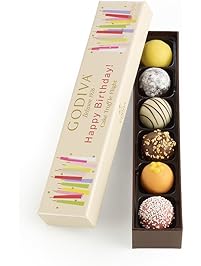 Godiva Chocolatier Happy Birthday Cake Chocolate Truffle Flight, Great for any gift, 6 Count Gift Box