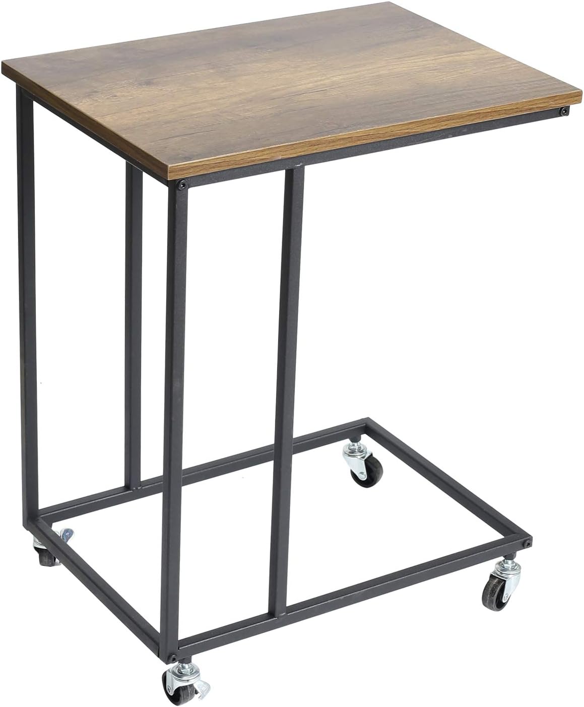 Adeco Side, Mobile End, Wooden Style Top, Accent Furniture with Metal Frame, Heights 24 Inches Coffee Tables, Wood