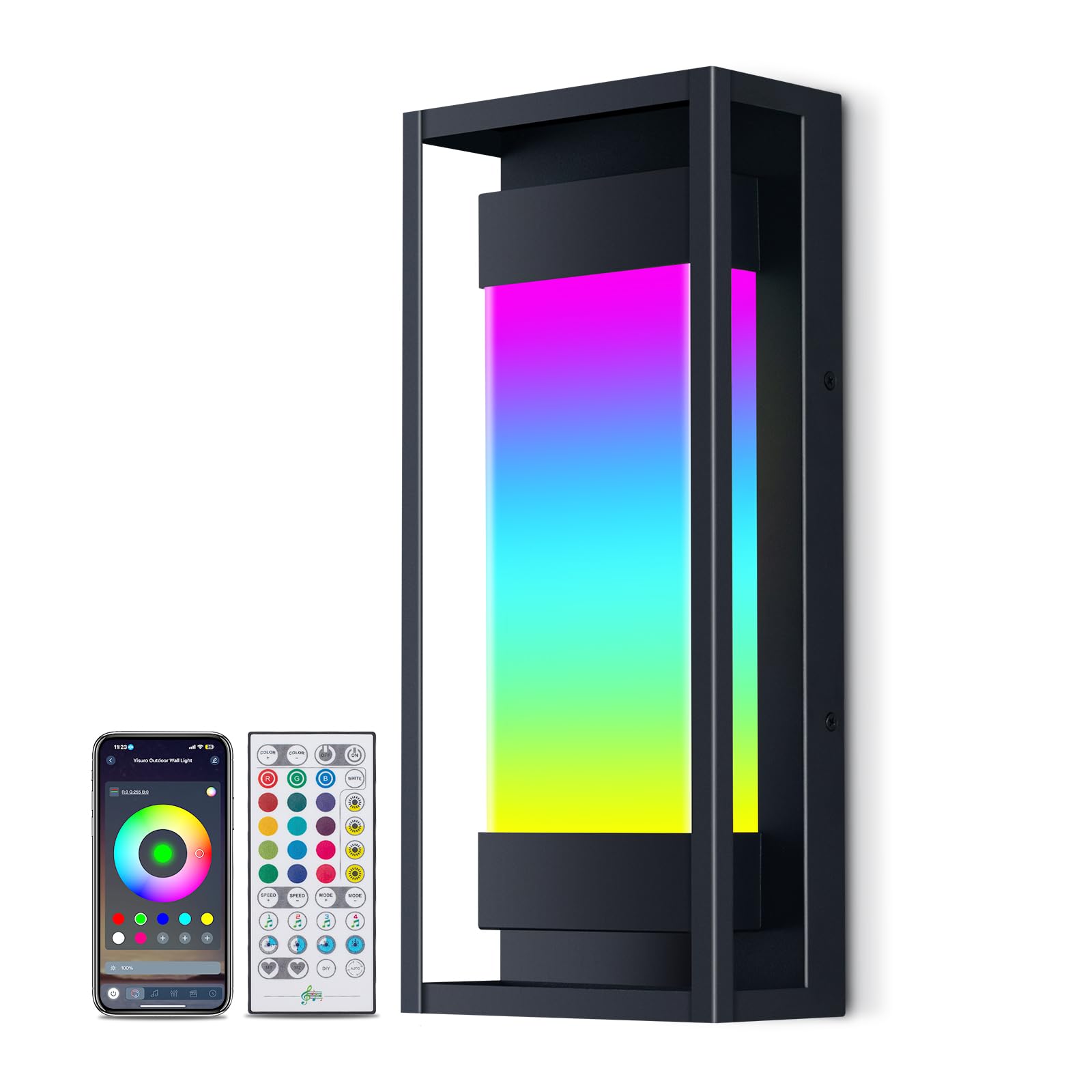 Photo 1 of Modern Outdoor Wall Lights, 1500 LM Smart LED Porch Lights with 47 Scene Modes, RGBCW Exterior Lighting Sconce, IP65 Waterproof, DIY Color Effects for Patio Christmas Decor 1 Pack