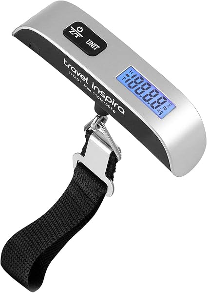 travel inspira Luggage Scale, Portable Digital Hanging Baggage Scale for Travel, Suitcase Weight Scale with Rubber Paint, 110