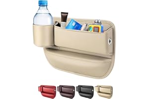 LINPING Car seat gap filler organizer,2024 Universal New Seat Gap Storage Box, Car Leather Cup Holder Gap Bag for Glasses Phones Keys and Cards (off white, Driver Side)