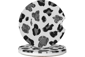 GACCAP Car Coasters for Cup Holders, 2 Pack Absorbent Ceramics Anti Slip Universal 2.56 Inch Car Cup Coaster for Women Men, Car Interior Accessories - Black Grey Leopard Cheetah Print