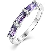 PYNZY Stackable Rings 925 Sterling Silver Baguette Ring for Women, Eternity Ring Band with Square Birthstone Jewelry