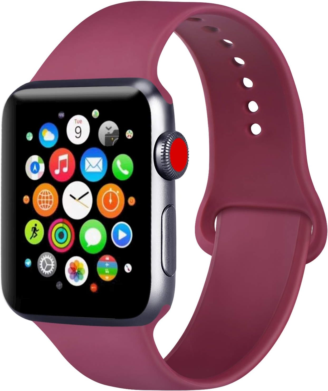 ATUP Compatible with Apple Watch Band 38mm 40mm 42mm 44mm Women Men, Soft Silicone Band Compatible with for iWatch Series 5, 4, 3, 2, 1 (Wine red, 42mm/44mm-S/M)