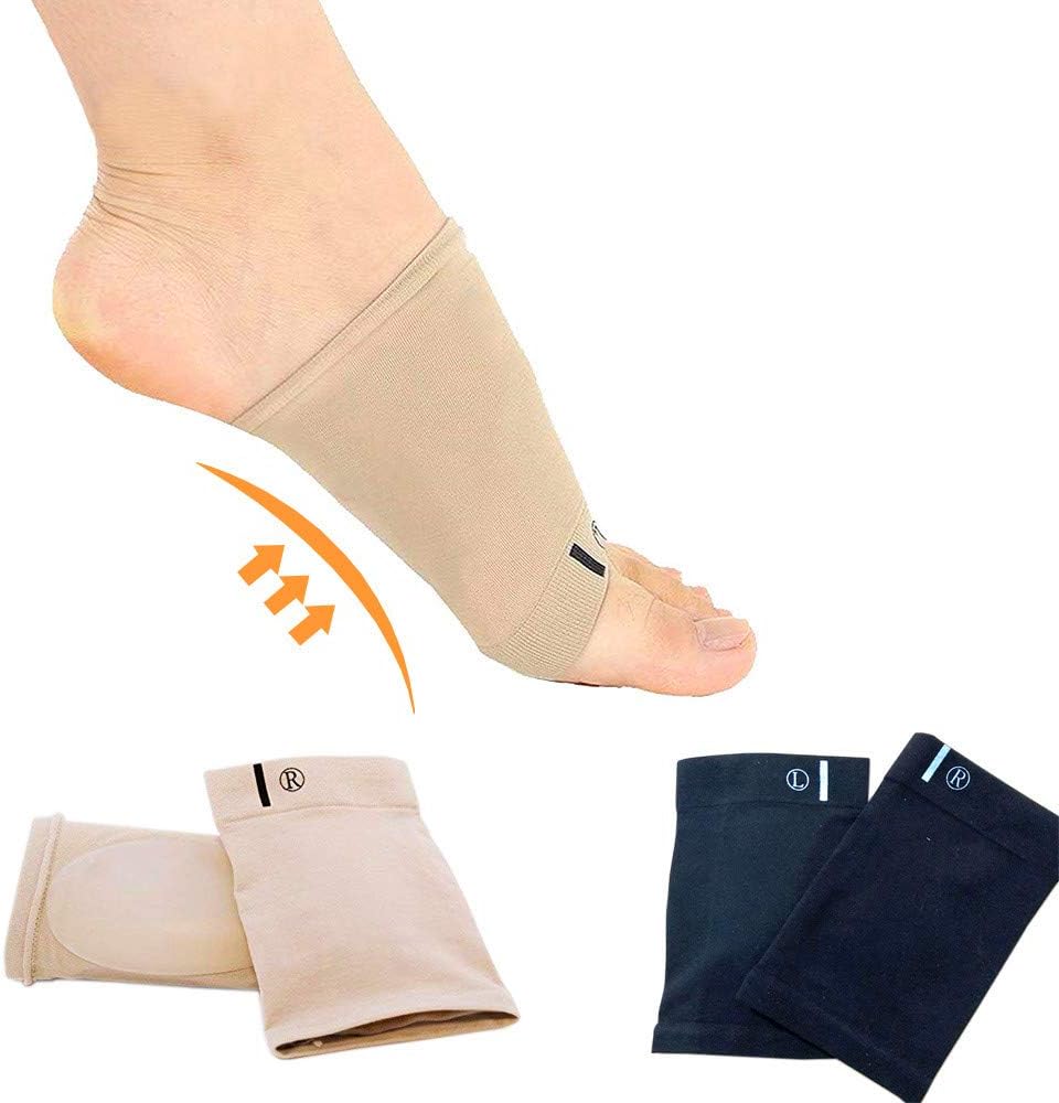 Compression Arch Support Sleeves Sock Mixed with Comfort Gel Pad, Elastic Bandage Arch Flatfoot Orthotics Massage Insoles Pads - Complexion & Black(2 Pair): Health & Personal Care